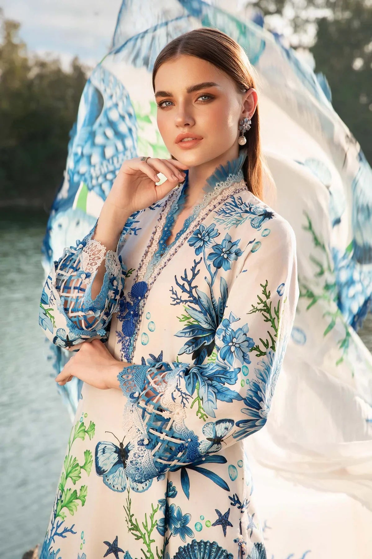 Maria B M-Print Embroidered & Printed Lawn 3 Piece-2510-B-Unstitched Dress