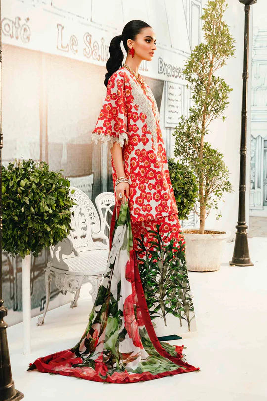 Maria B MPT-2606-B | Red 3 Piece Unstitched Embroidered Lawn Suit