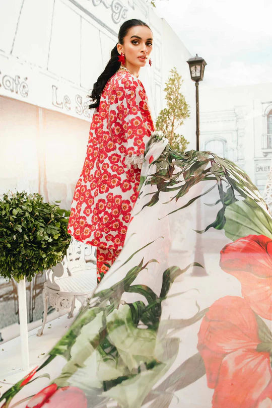 Maria B MPT-2606-B | Red 3 Piece Unstitched Embroidered Lawn Suit
