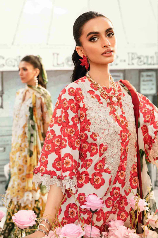 Maria B MPT-2606-B | Red 3 Piece Unstitched Embroidered Lawn Suit