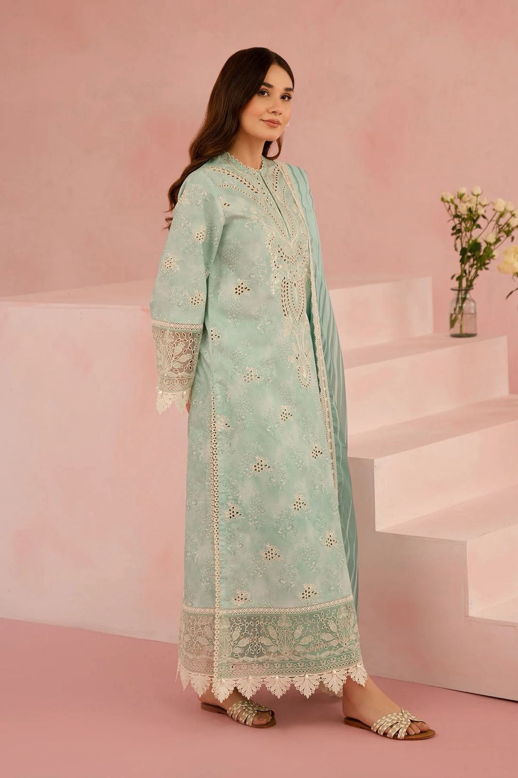 AFROZEH - AQUA - LAWN - LEONORA - Ready To Wear Dupatta - Heavy Embroidered
