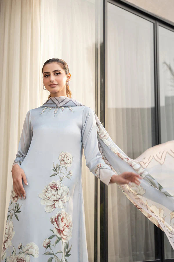 LULUSAR DIGITAL PRINTED SHAMOS SILK - 3 PC UNSTITCHED-Grey-Silk