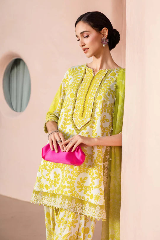 Yellow-3 Piece Unstitched Printed Lawn Suit | MPT-2504-A