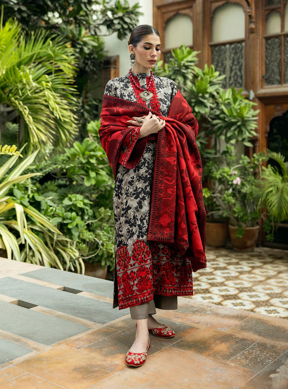 Zainab Chottani Embroidered Unstitched 3Pc Suit - Aari Work - Grey