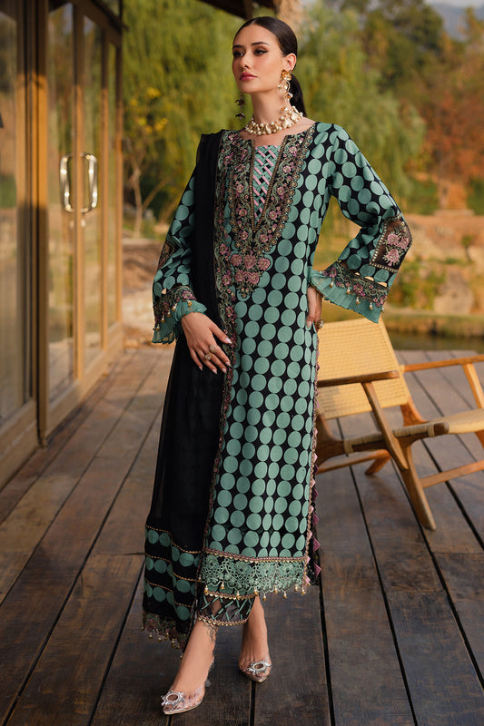 Charizma CQ5-04 | Teal Green & Black - Lawn Collection