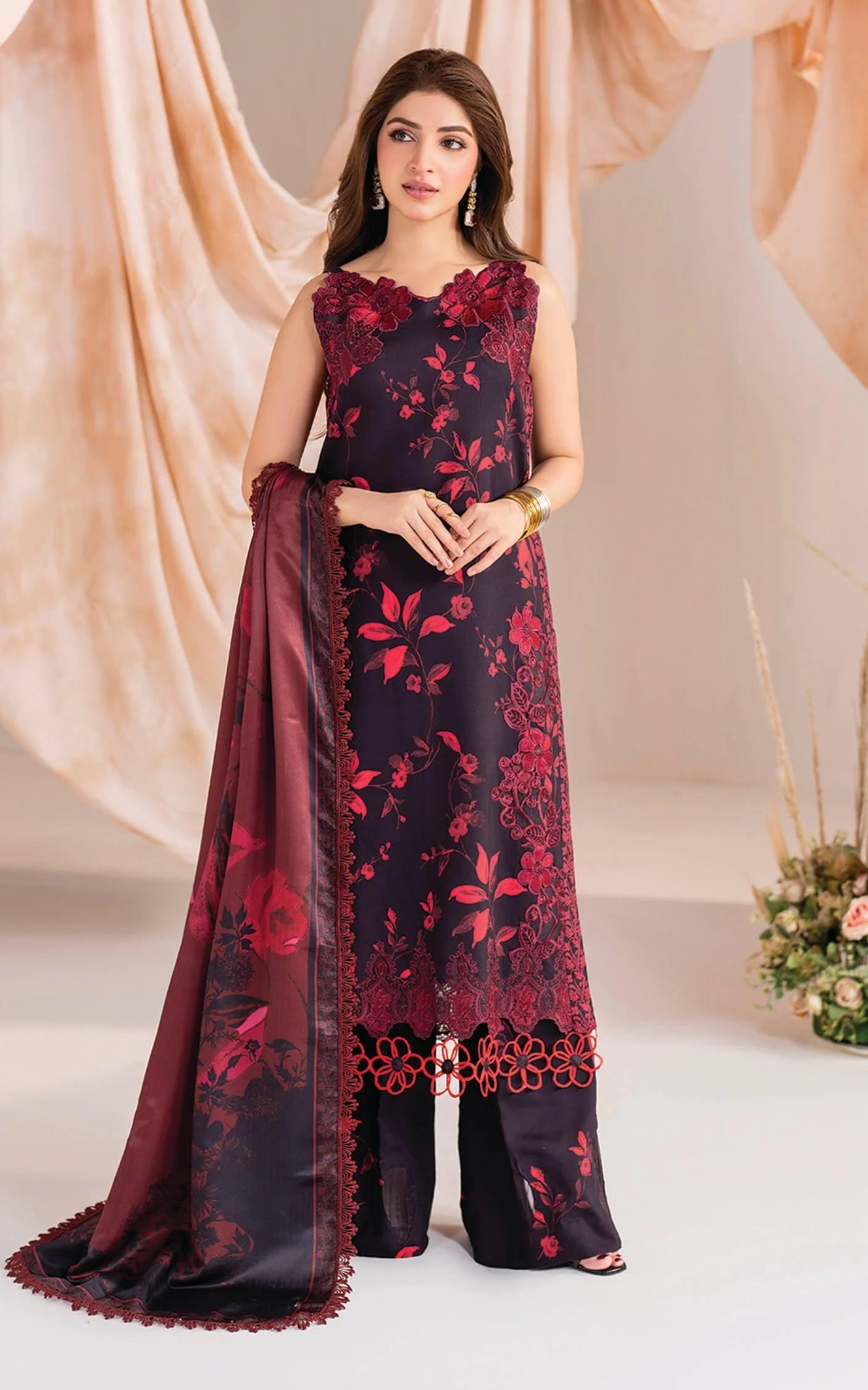 Asifa & Nabeel - Lawn - Meraki - Black & Red
