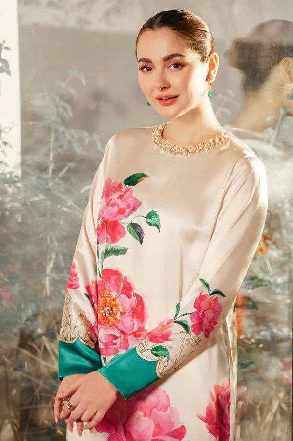 Lulusar Formal Silk Dress 3 PCS UNSTITCHED SUIT Qilar Long-White-Silk