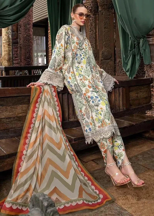 3 Piece Unstitched Embroidered Lawn Suit- White