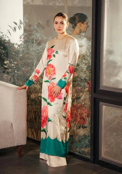 Lulusar Formal Silk Dress 3 PCS UNSTITCHED SUIT Qilar Long-White-Silk