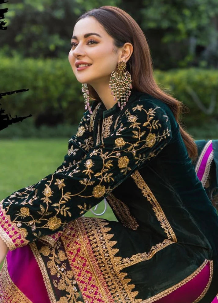 Embroidered Unstitched 3 Piece Velvet Suit ZCV-D02-22 Party Wear-Green-Velvet