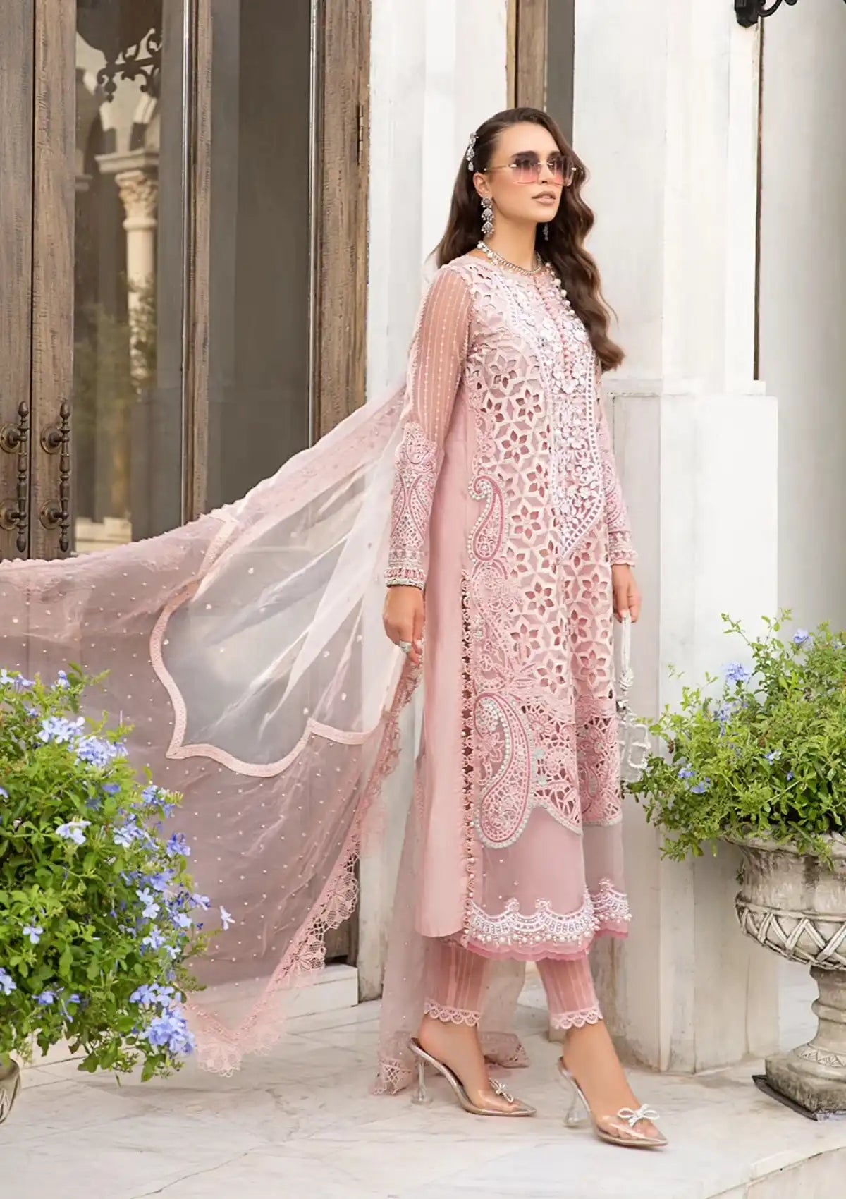 Maria B - 3 Piece - Unstitched Suit |Organza-24-06-Pink-Fabric
