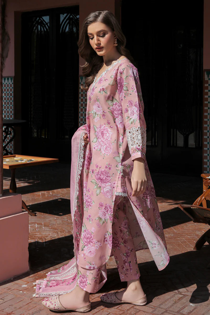 Barooque - Pink-Embroidered Lawn 3 Piece Unstitched Suit
