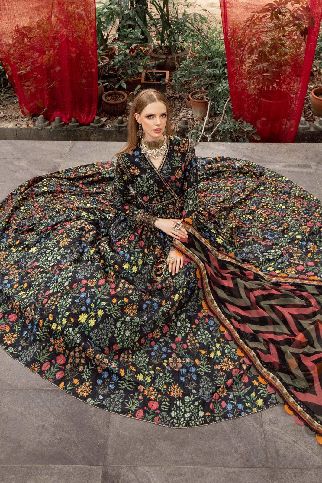 3 Piece Unstitched Embroidered Lawn Suit- Black