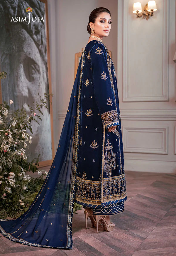 AJAM-08 EMBROIDERED VELVET 3 PCS-Blue-Velvet