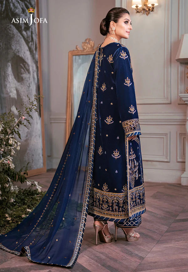 AJAM-08 EMBROIDERED VELVET 3 PCS-Blue-Velvet