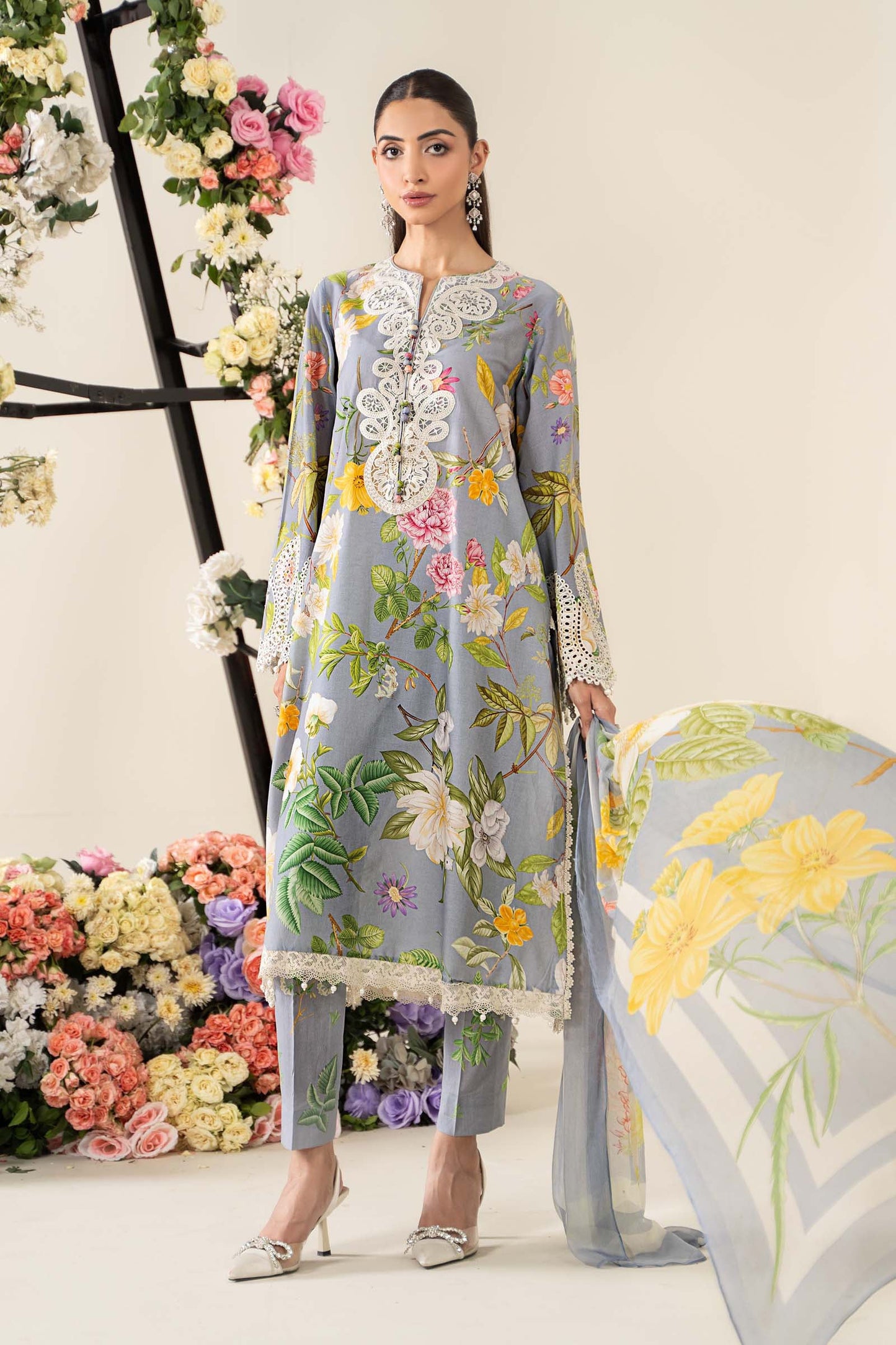Maria B | Grey - Lawn With Chiffon Dupatta Collection