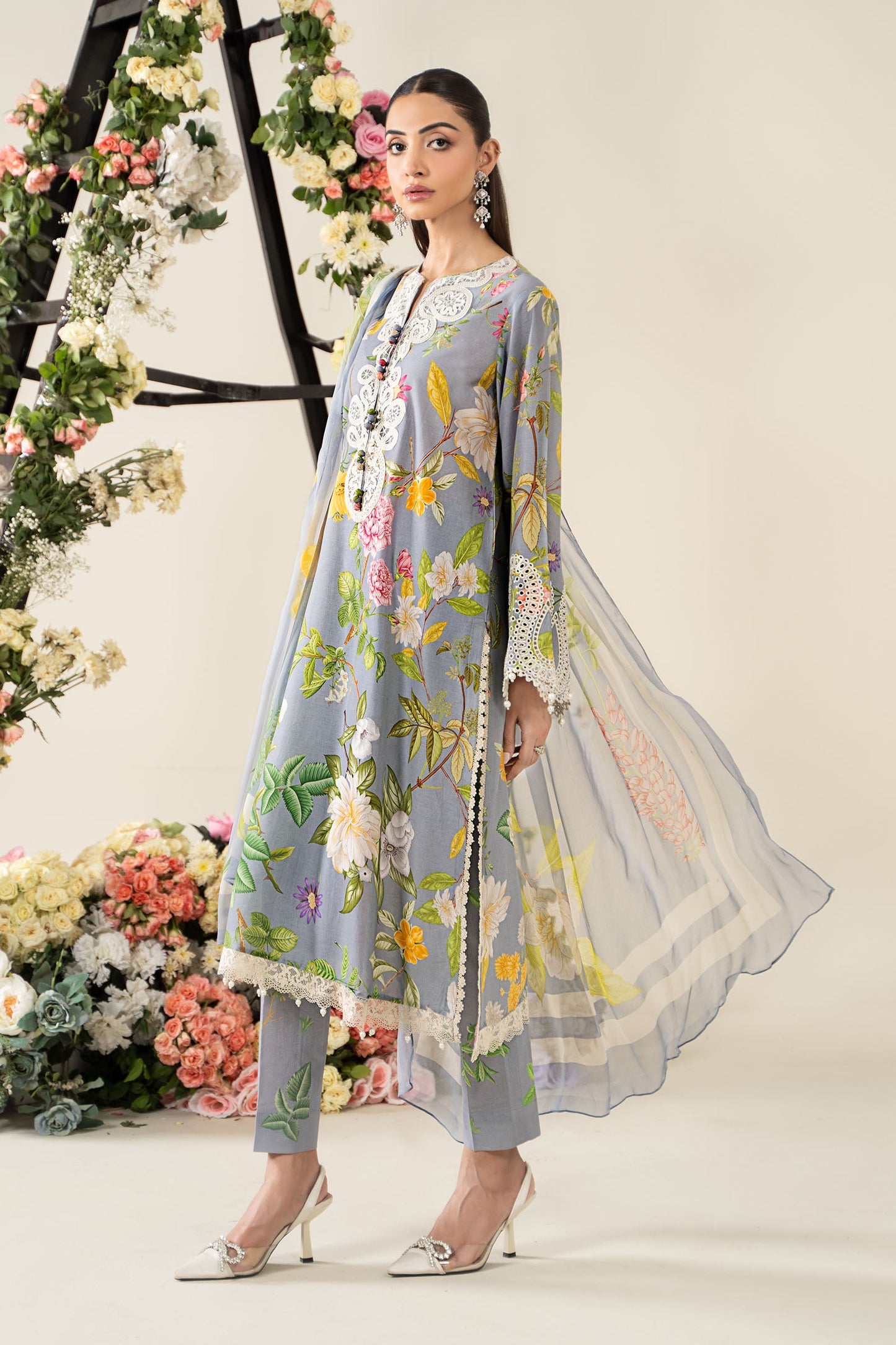 Maria B | Grey - Lawn With Chiffon Dupatta Collection