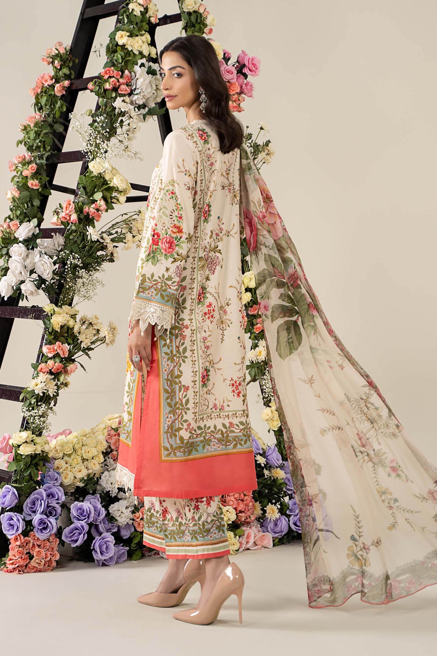 Maria B MPT-2605-A | Beige - 3 Piece Unstitched Embroidered Lawn Suit