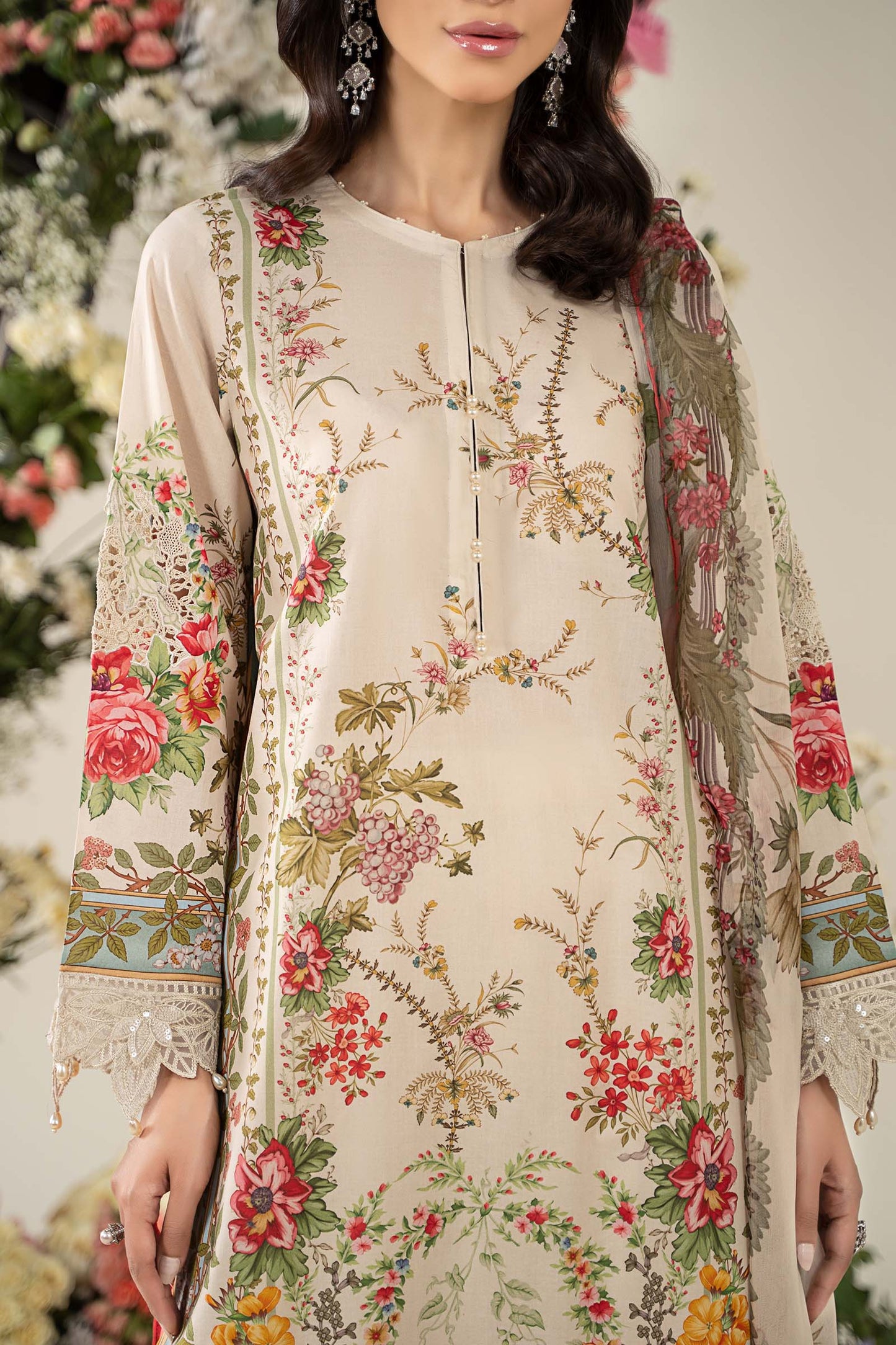 Maria B MPT-2605-A | Beige - 3 Piece Unstitched Embroidered Lawn Suit