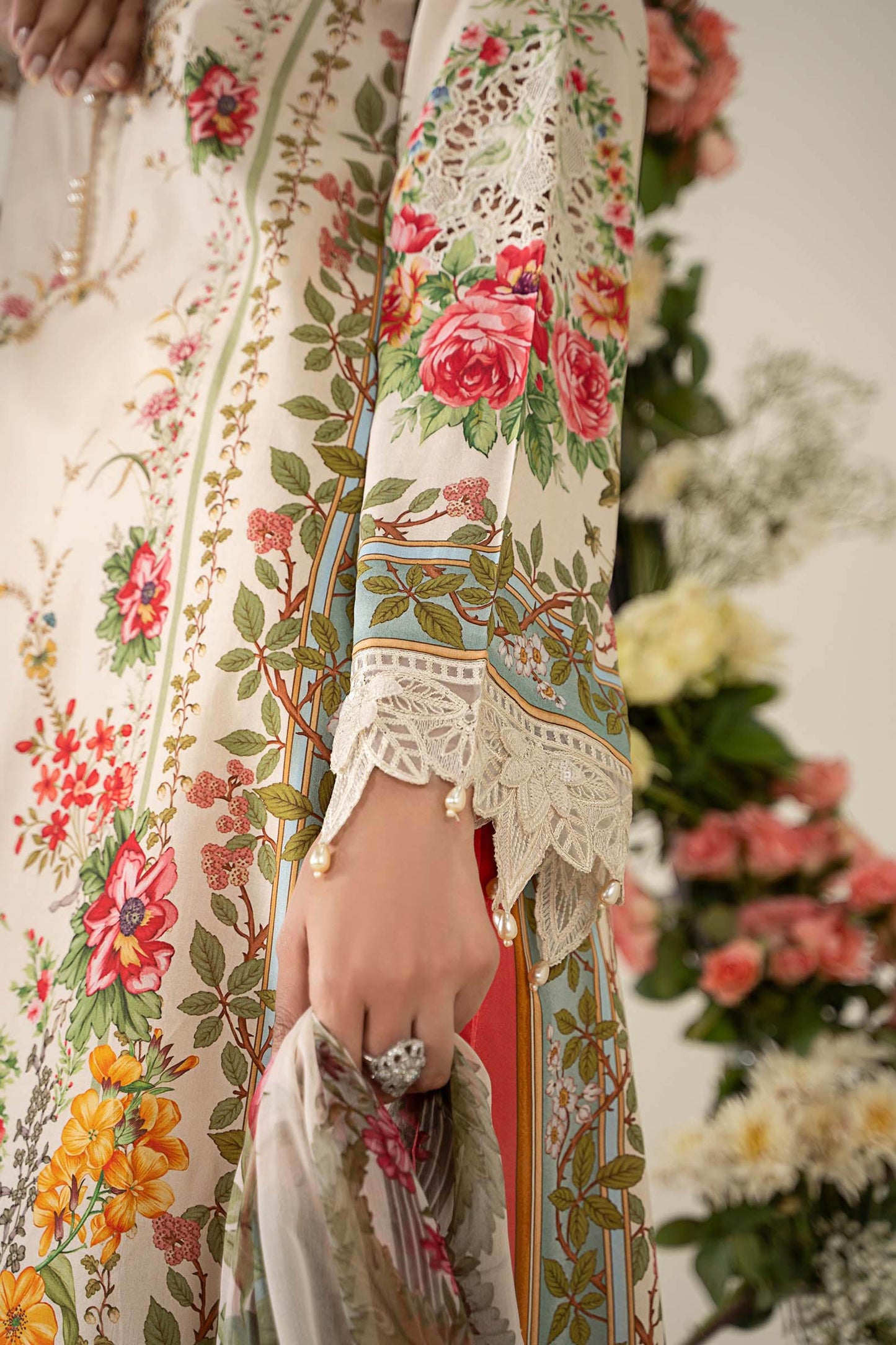 Maria B MPT-2605-A | Beige - 3 Piece Unstitched Embroidered Lawn Suit