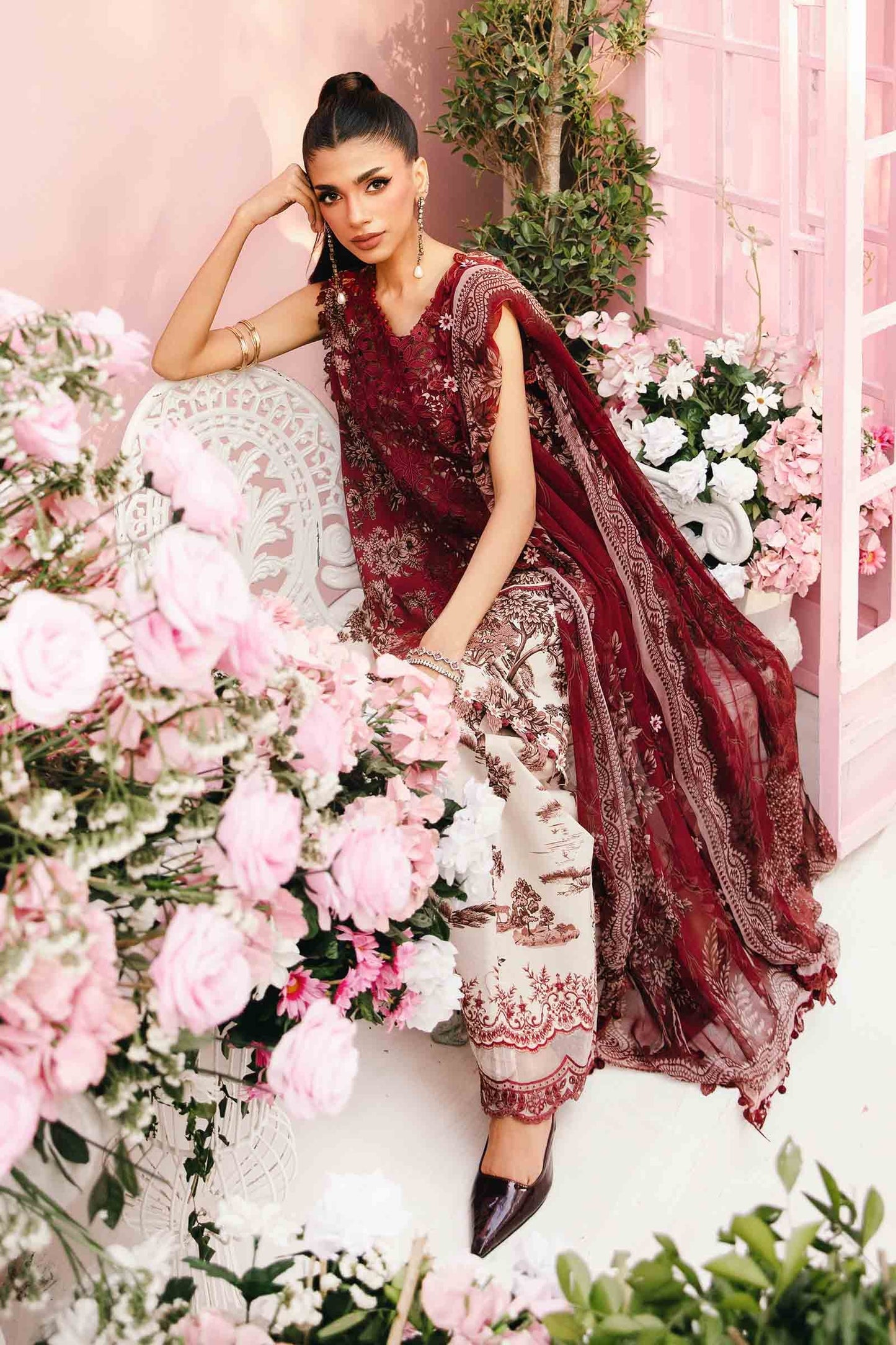 Maria B MPT-2608-A | Red & White - 3 Piece Unstitched Embroidered Lawn Suit