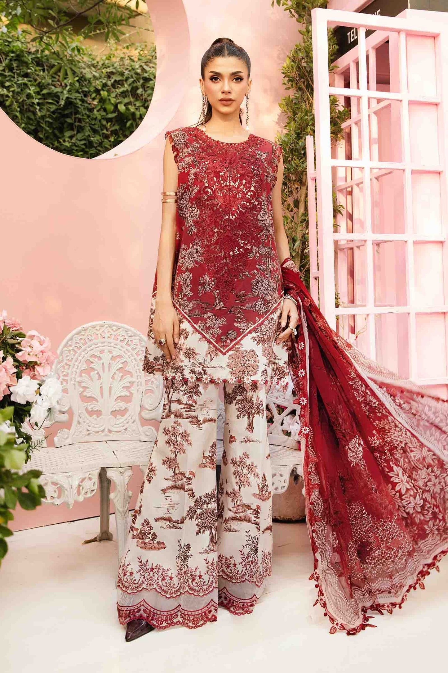 Maria B MPT-2608-A | Red & White - 3 Piece Unstitched Embroidered Lawn Suit