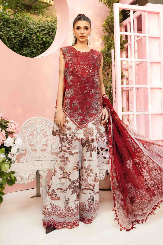 Maria B MPT-2608-A | Red & White - 3 Piece Unstitched Embroidered Lawn Suit