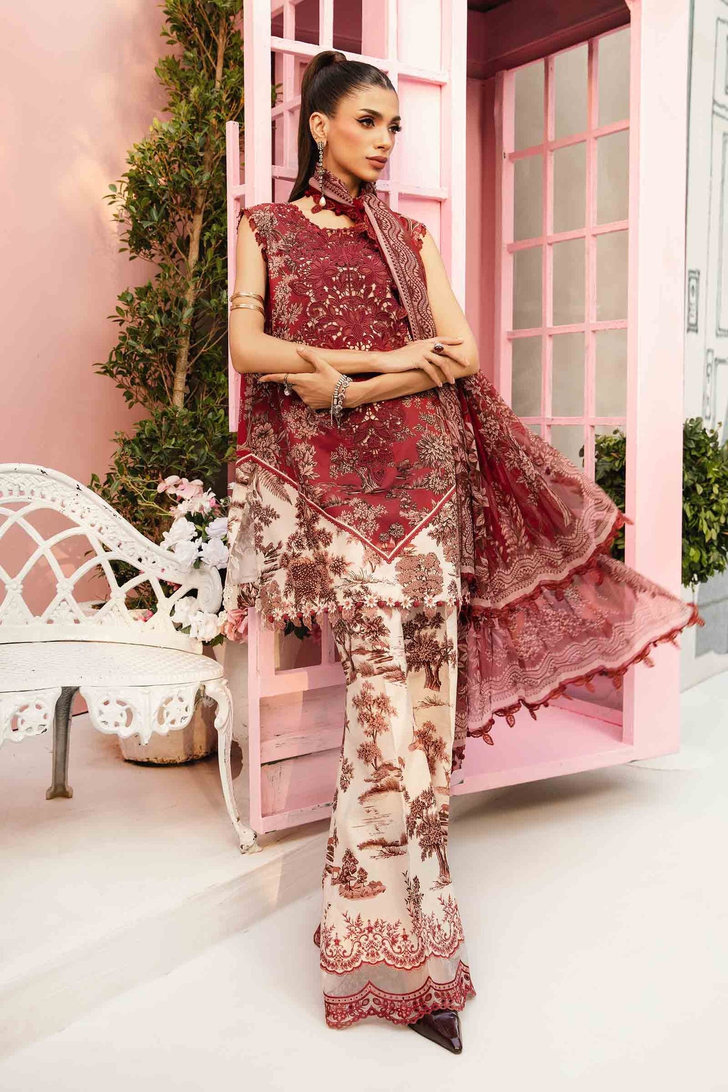 Maria B MPT-2608-A | Red & White - 3 Piece Unstitched Embroidered Lawn Suit