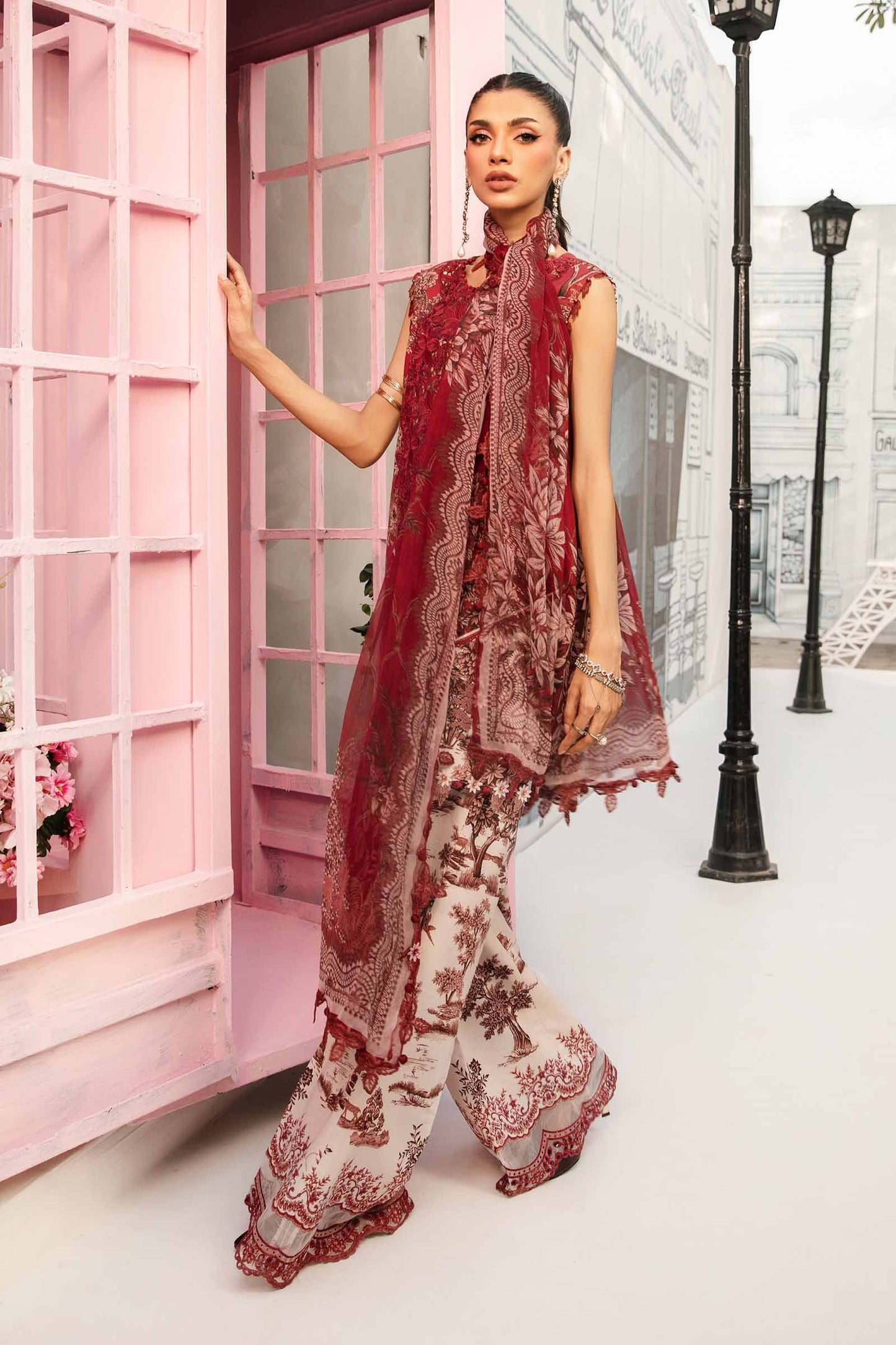 Maria B MPT-2608-A | Red & White - 3 Piece Unstitched Embroidered Lawn Suit