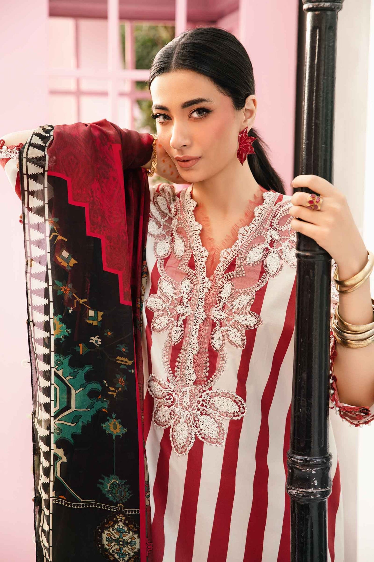 Maria B MPT-2609-A | Red - 3 Piece Unstitched Embroidered Lawn Suit