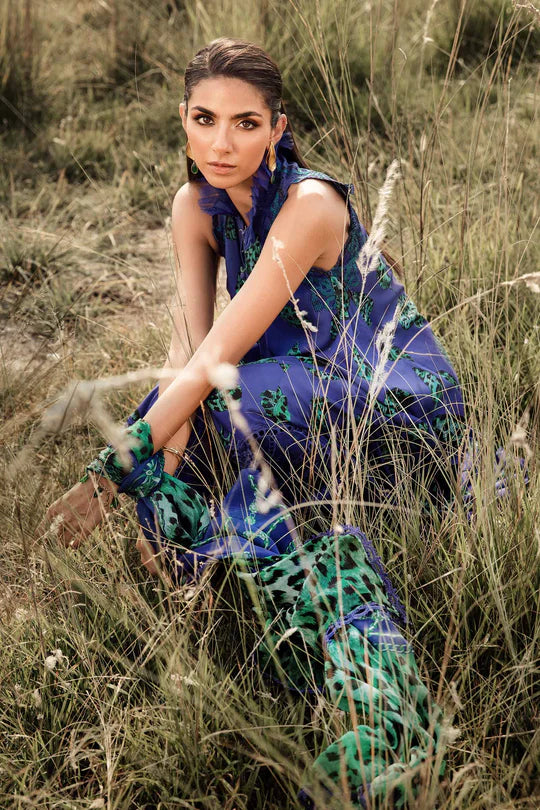 3 Piece Unstitched Printed Lawn Suit | MPT-2410-A- Blue-Lawn