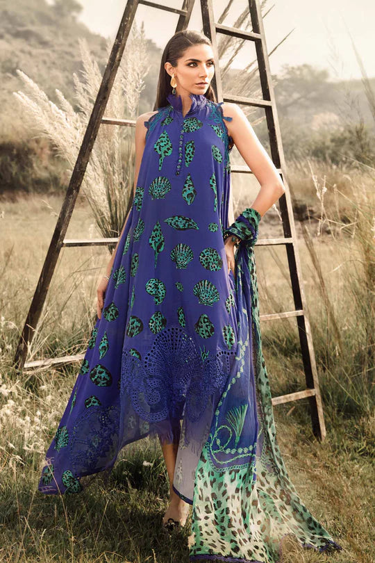 3 Piece Unstitched Printed Lawn Suit | MPT-2410-A- Blue-Lawn