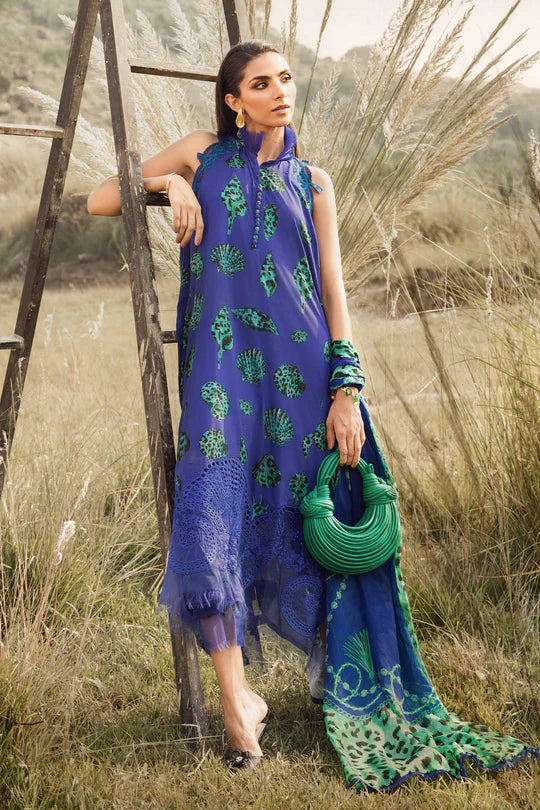 3 Piece Unstitched Printed Lawn Suit | MPT-2410-A- Blue-Lawn