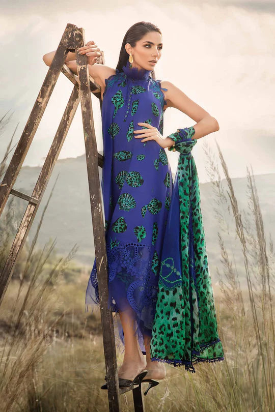 3 Piece Unstitched Printed Lawn Suit | MPT-2410-A- Blue-Lawn