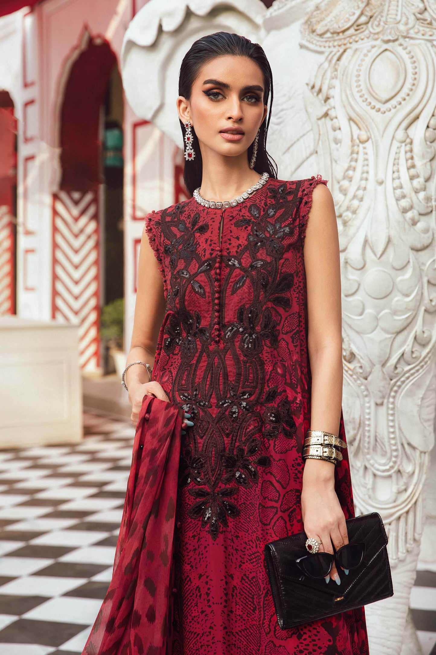 Maria B MPT-2702-A | Red & Black - Lawn Collection