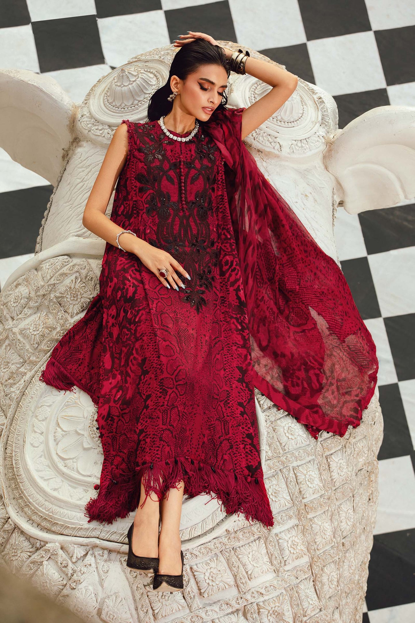 Maria B MPT-2702-A | Red & Black - Lawn Collection