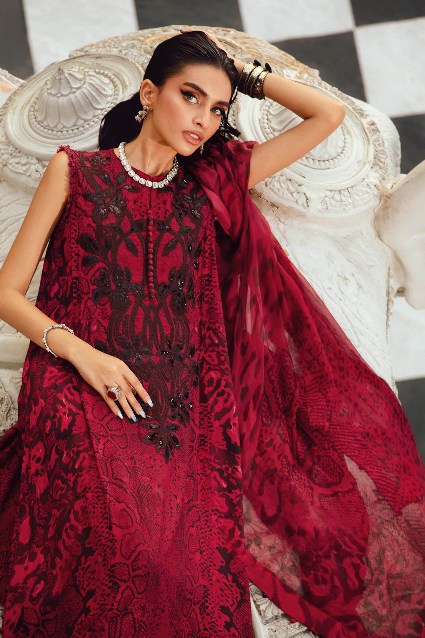 Maria B MPT-2702-A | Red & Black - Lawn Collection