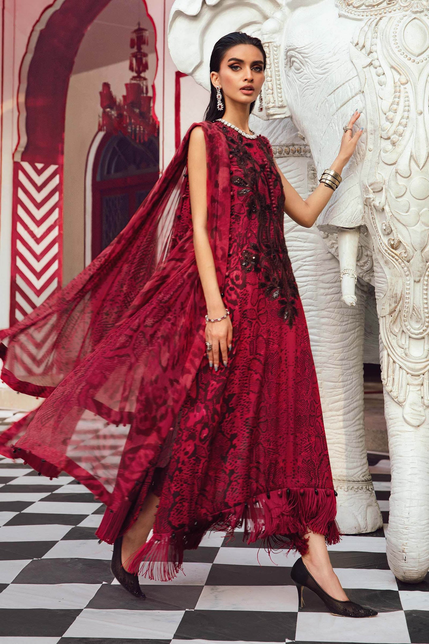 Maria B MPT-2702-A | Red & Black - Lawn Collection