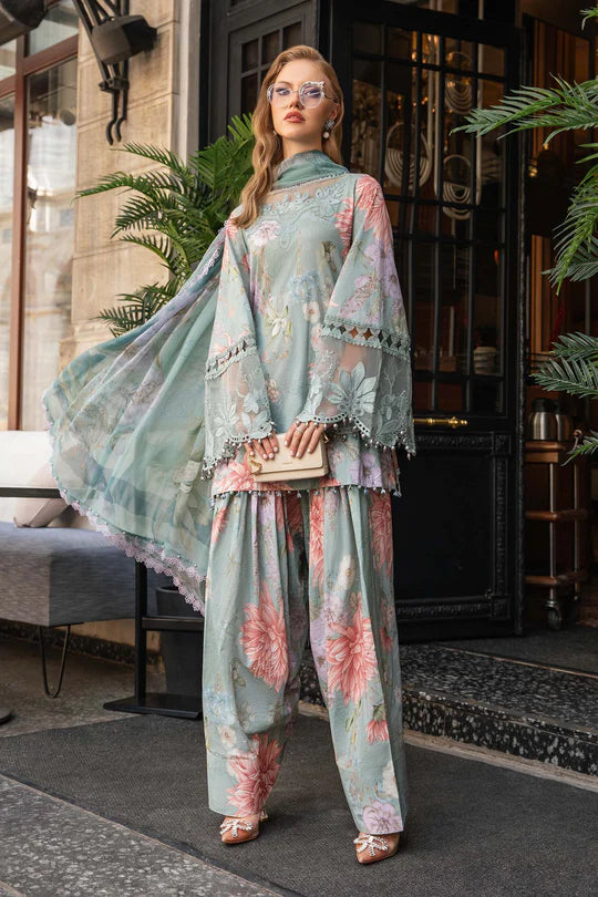 Aqua-3 Piece Unstitched Printed Cambric Suit | MPT-2306-A