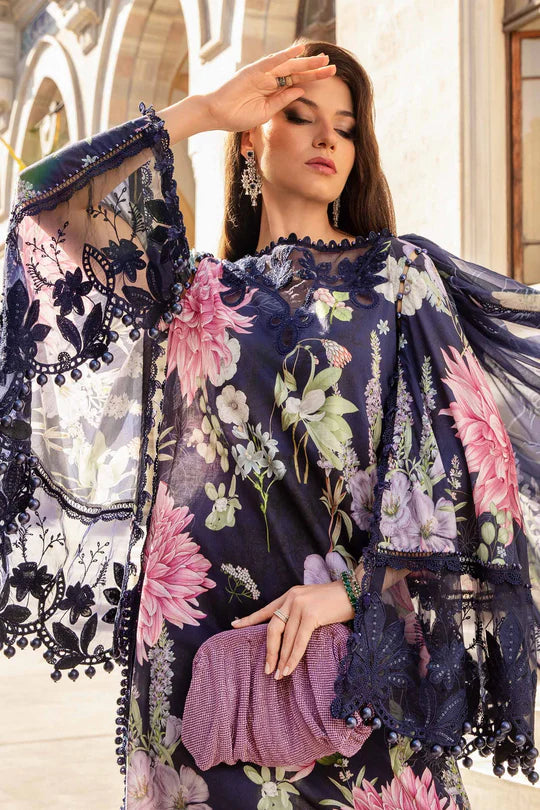 Navy-3 Piece Unstitched Printed Cambric Suit | MPT-2306-B