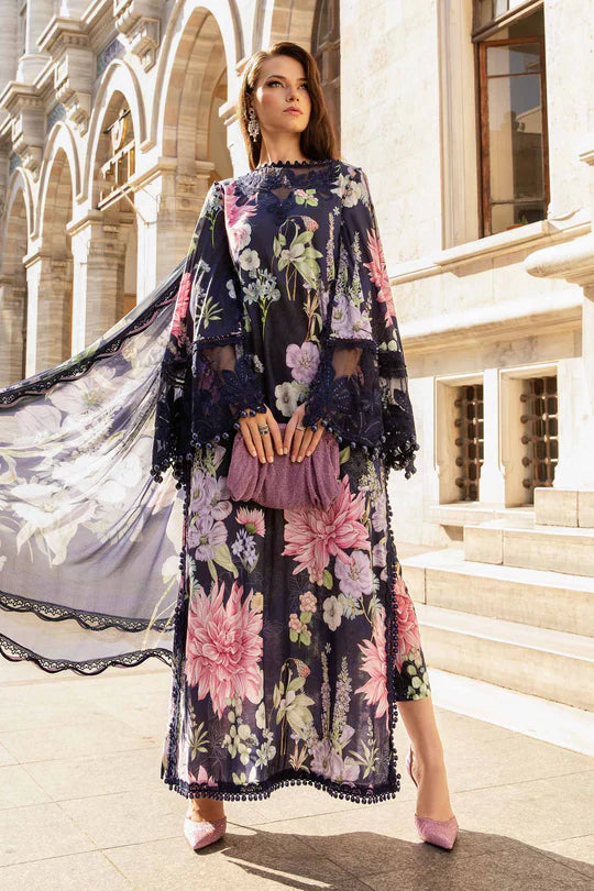 Navy-3 Piece Unstitched Printed Cambric Suit | MPT-2306-B