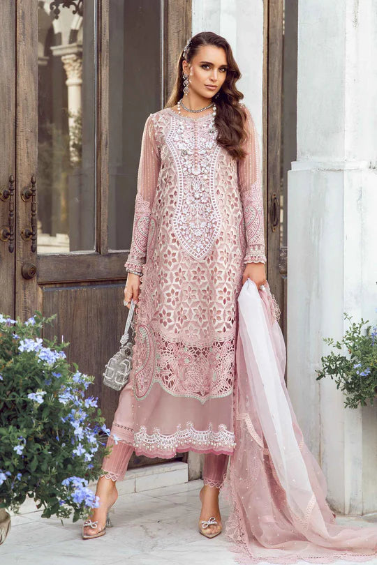 Maria B - 3 Piece - Unstitched Suit |Organza-24-06-Pink-Fabric