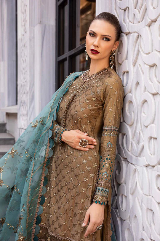 Unstitched Embroidered Cotton Satin Suit | CST-808-Brown-Cotton