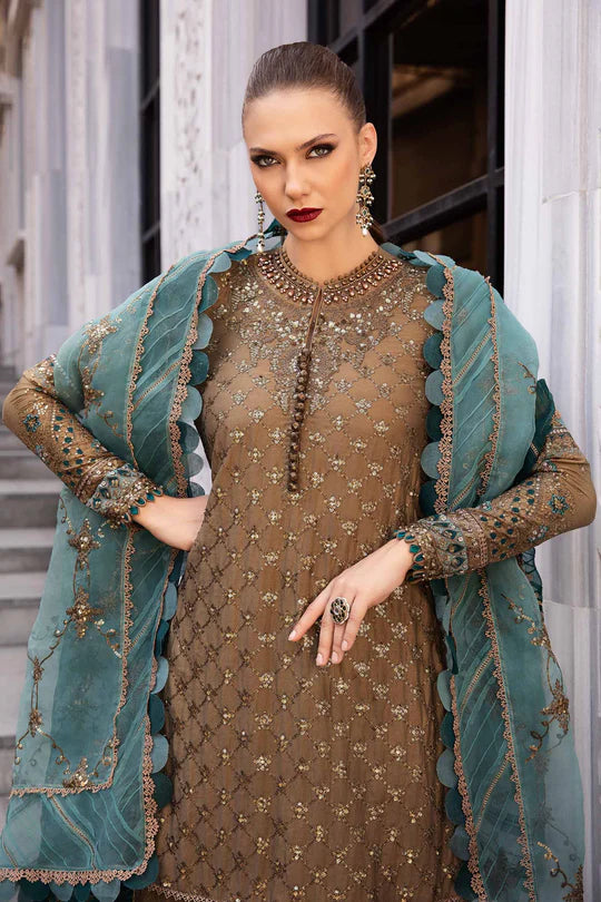 Unstitched Embroidered Cotton Satin Suit | CST-808-Brown-Cotton
