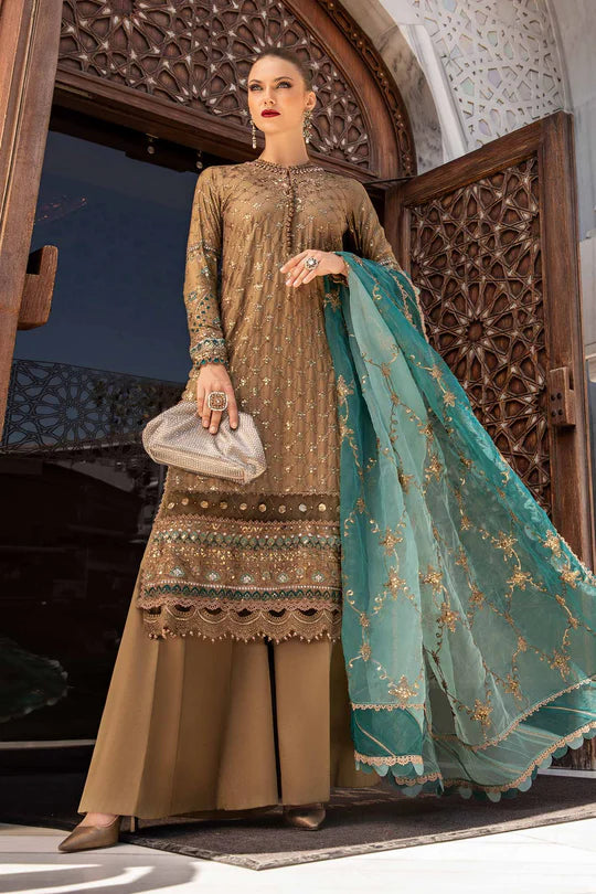 Unstitched Embroidered Cotton Satin Suit | CST-808-Brown-Cotton