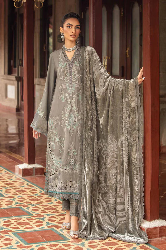 Maria B 3 Piece Unstitched Embroidered Lawn Suit | DL-1209 (Grey-Lawn)