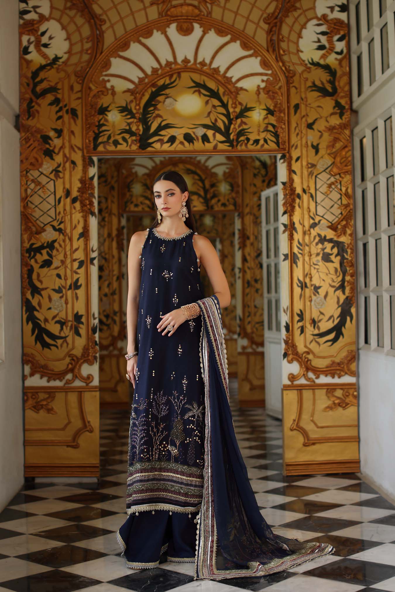 Noor By Sadia Asad | Navy Blue - Net Collection