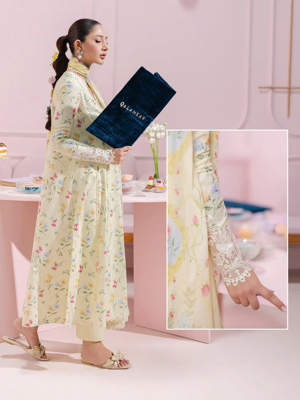 Qalamkar EM-04B | Lime - Embroidered Linen Collection