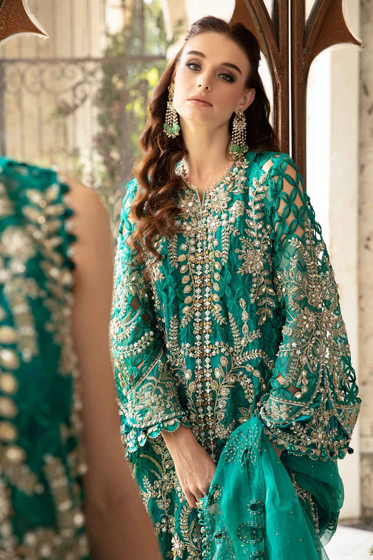 3 Piece Unstitched Embroidered Suit | BD-2806-Green-Organza