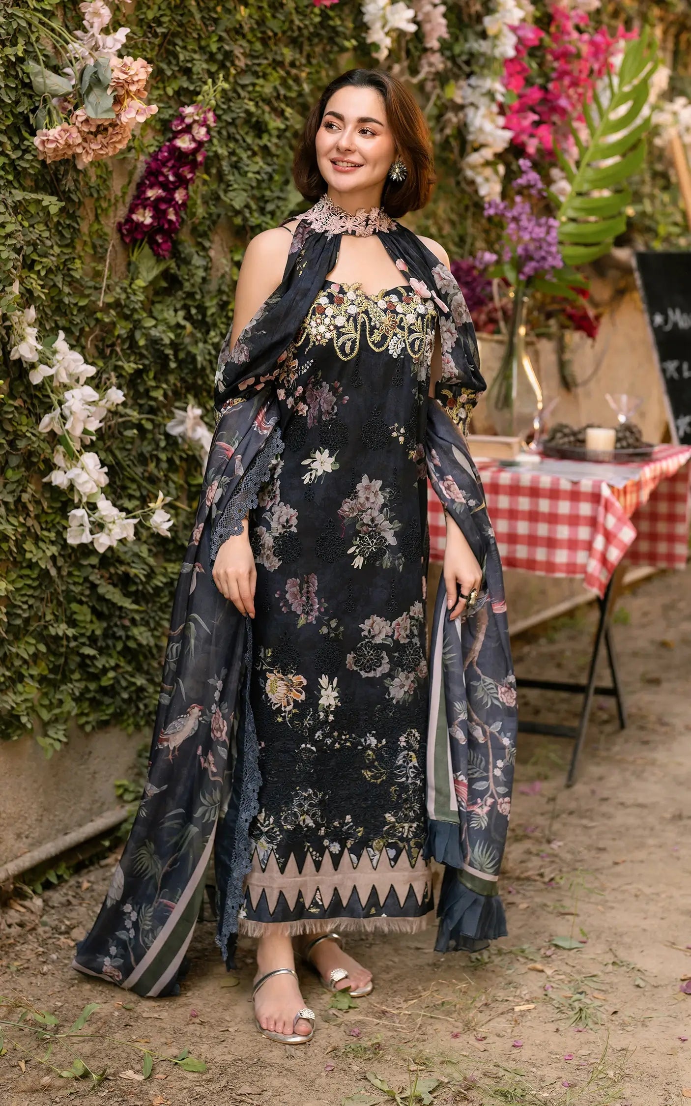 Asifa & Nabeel | Black - Lawn with Chiffon Dupatta Collection